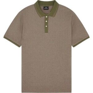 PAUL SMITH Polo Shirt Mens Medium Tan Green Contrast Trim Micro Jacquard $125